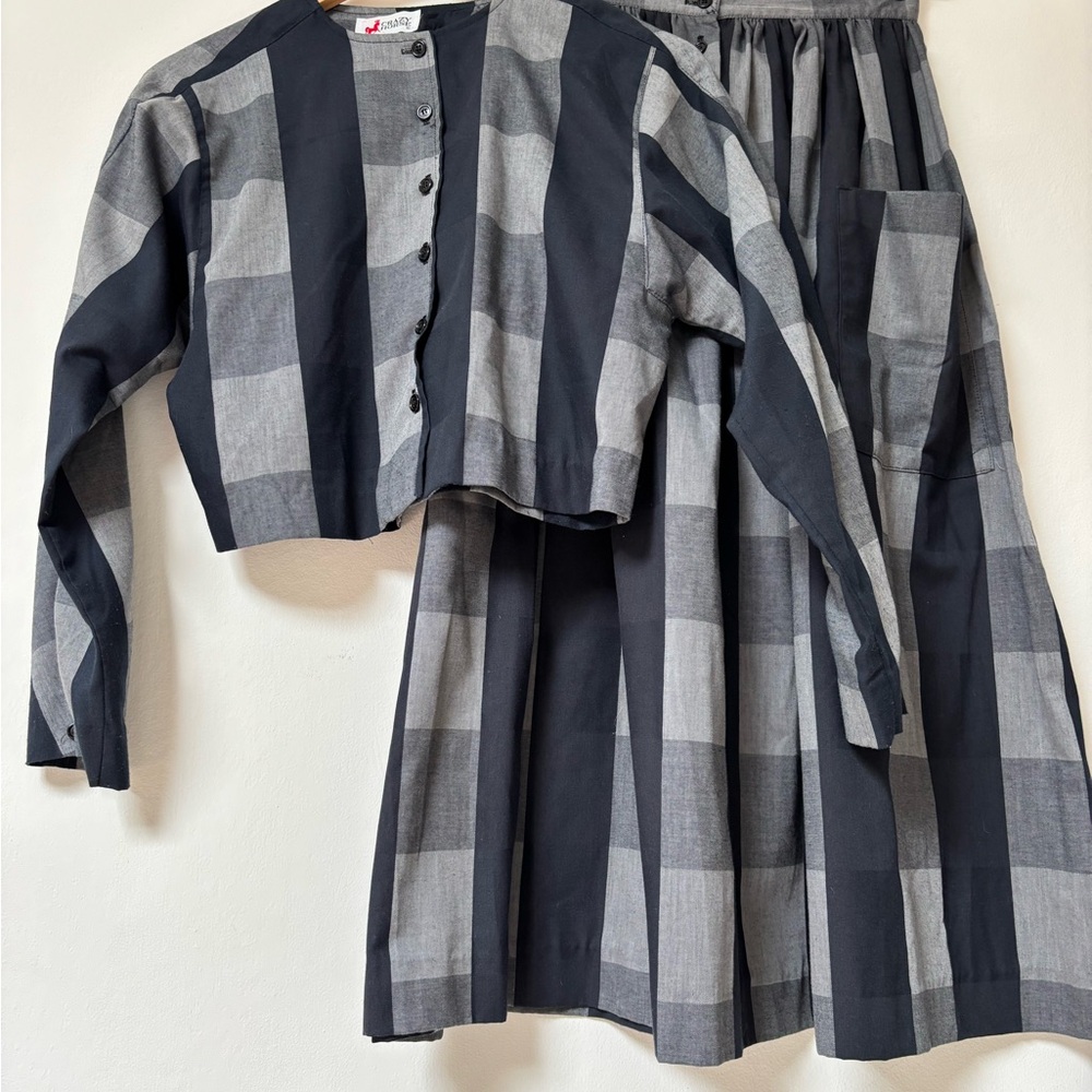 Vintage Black and Gray Plaid Two-Piece Set